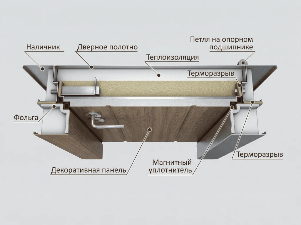 Металлическая дверь с терморазрывом в разрезе