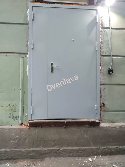 Двупольная серая техническая противопожарная дверь